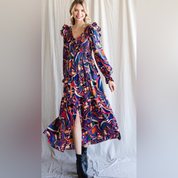 JODIFL Dresses & Skirts - JODIFL Maxi Print Dress Size Large